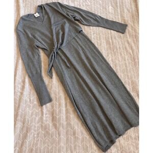 Soma Gray Jersey Knit Maxi Dress M Faux Wrap Long Sleeve Quiet Luxury Minimalist